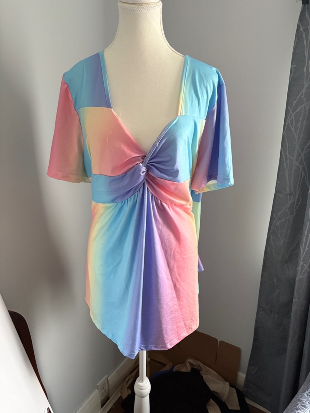 Pastel Rainbow Twist-Front Top